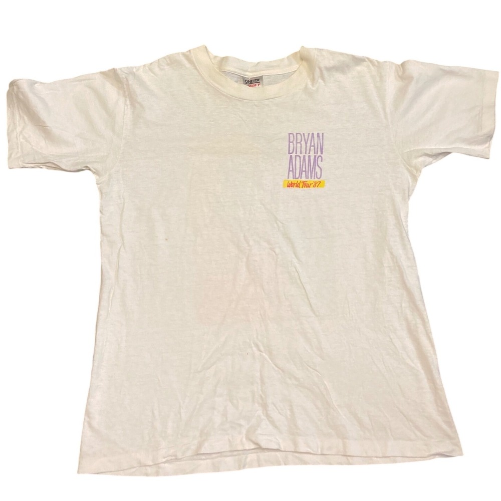 Vintage 1987 Bryan Adams Into The Fire World Tour Shirt Oneita White Large